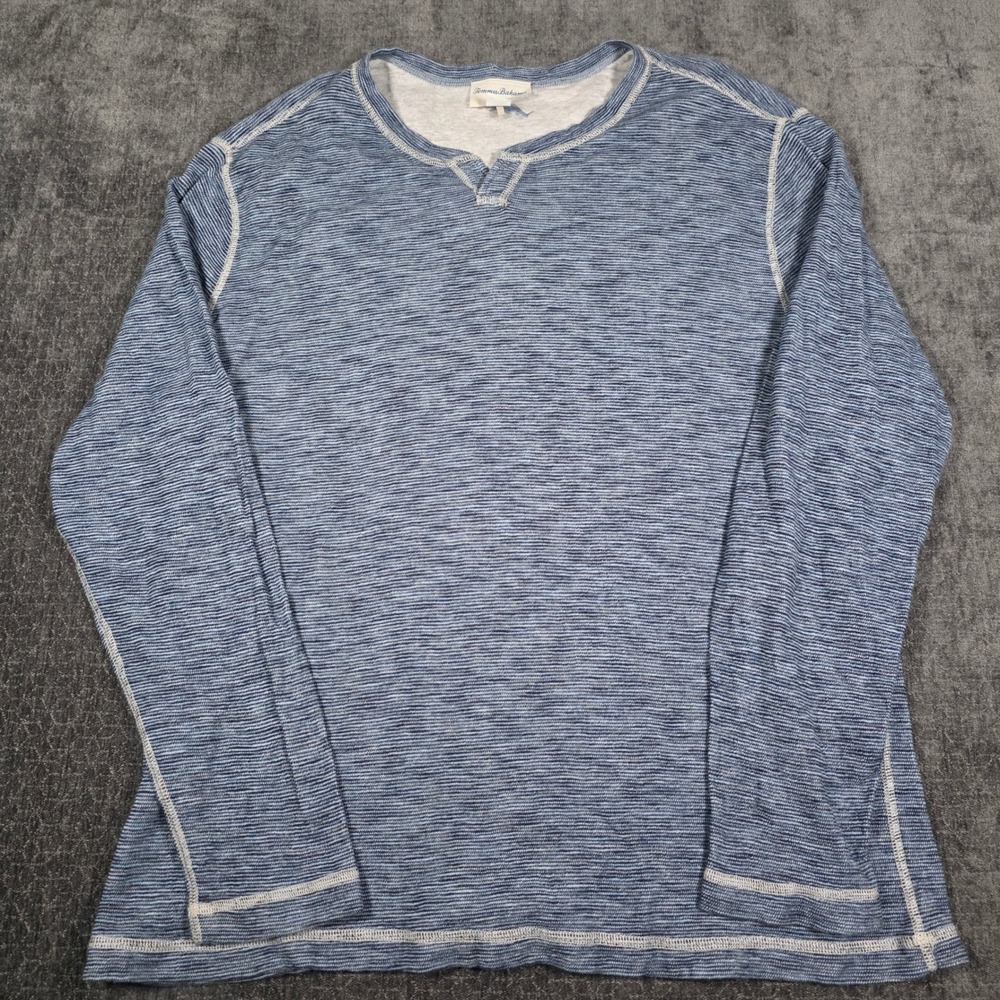Tommy Bahama Reversible Long Sleeve Shirt Mens XL Blue Gray Striped Notch Neck